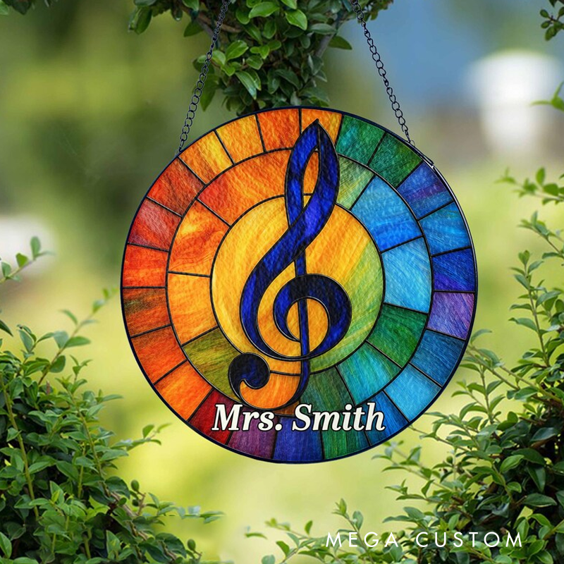 Personalized Name Music Stained Glass Suncatcher Music Lover Gift Treble Clef Stained Glass Ornament Colorful Music Clef Suncatcher