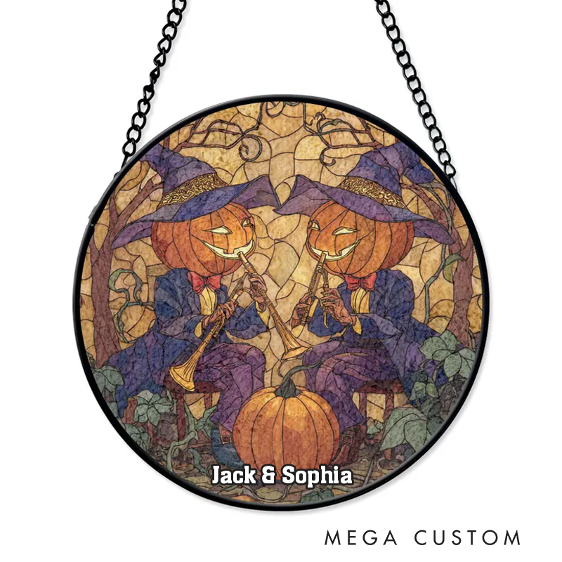 Personalized Name Pumpkin Witch Stained Glass Halloween Stained Glass Pumpkin Head Musician Stained Glass Fall Decoration Stained Glass