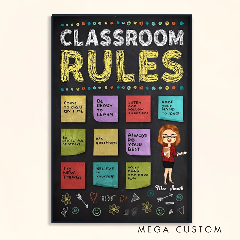 Personalized Teacher Poster Print Gift Classroom Rules Design Home Classroom Wall Art Unique Gift for Teachers