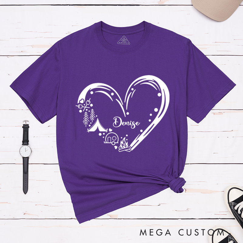 Personalized Heart of Camping T-Shirt Happy Camper Shirt Gift for Hiking Outdoors Adventure Lover 