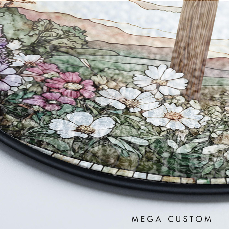 Personalized Stained Glass Cross and Wildflowers Suncatcher Ornament with Name Window Balcony Hanging Decor Christmas Home Decor Religious Faith Gift