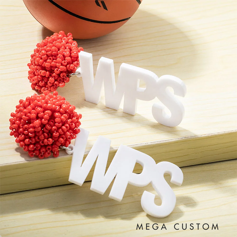 Personalized Glitter Game Day Earrings with Custom Text and Beaded Accent Design