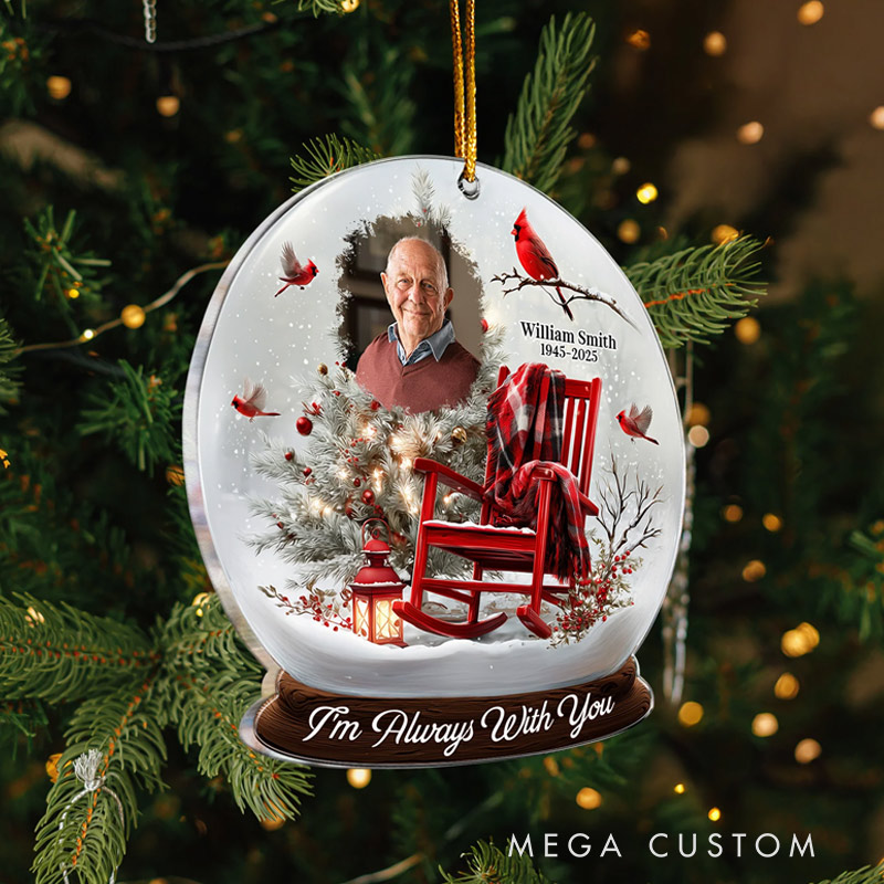 Personalized Acrylic Photo Ornament Christmas In Heaven Cardinal Rocking Chair Christmas Ornament Sympathy Gifts 