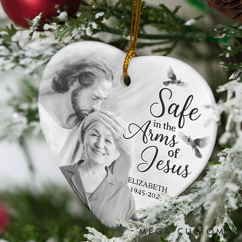 Personalized Memorial Ornament Safe In The Arm Of Jesus Ceramic Photo Ornament for Loss of Loved One
