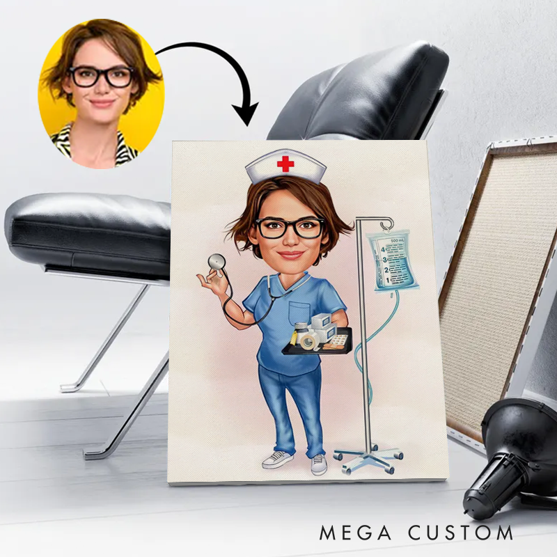 Personalized Cartoon Nurse Portrait From Photo Custom Nurse Gifts