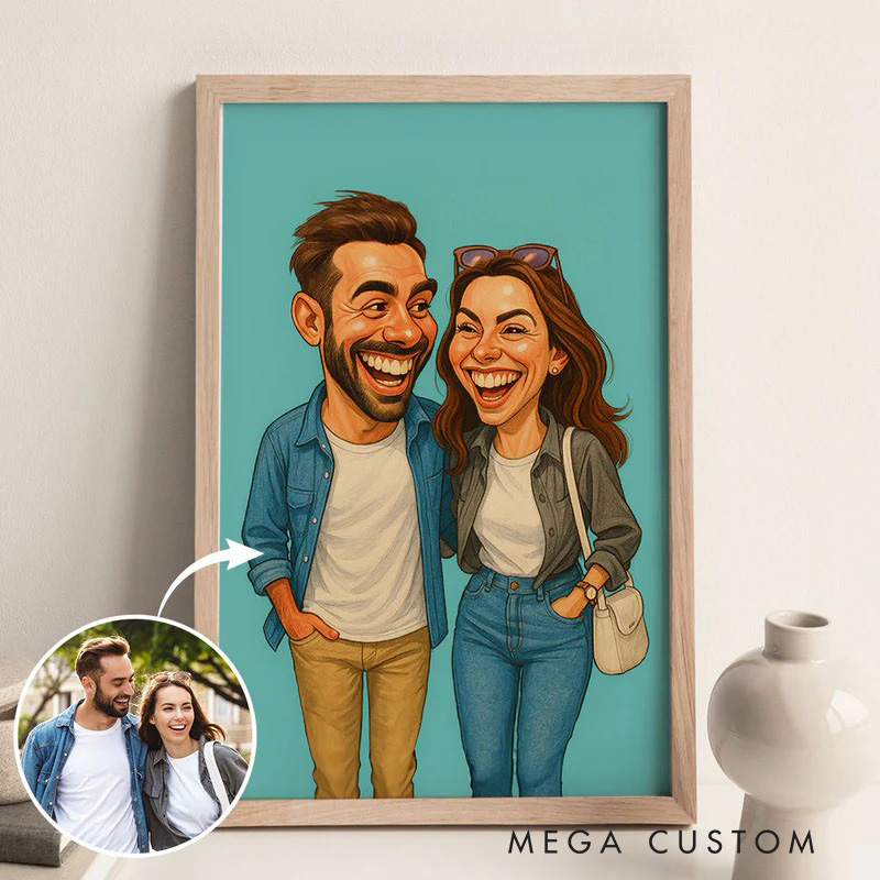 Personalized Hilarious Art Style Couple Portrait Wall Art For Couples Anniversary Poster Without Frame Custom Art Lover Gift Custom Portrait