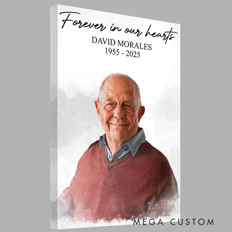 Personalized Memorial Poster Canvas Watercolor Memorial Photo Forever In Our Hearts Memorial Gift With Custom Image