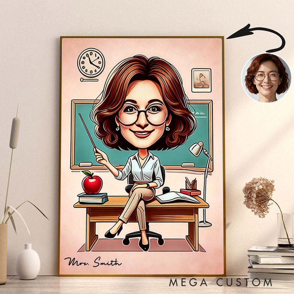 Personalized Teacher Portrait Poster Print Gift Teacher in Classroom Design Home Classroom Wall Art Unique Gift for Teachers