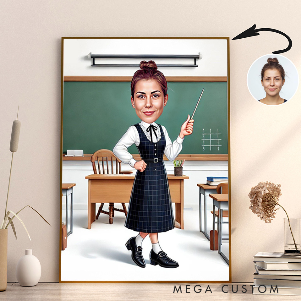 Personalized Teacher Portrait Poster Print Gift Charming Teacher Design Home Classroom Wall Art Unique Gift for Teachers