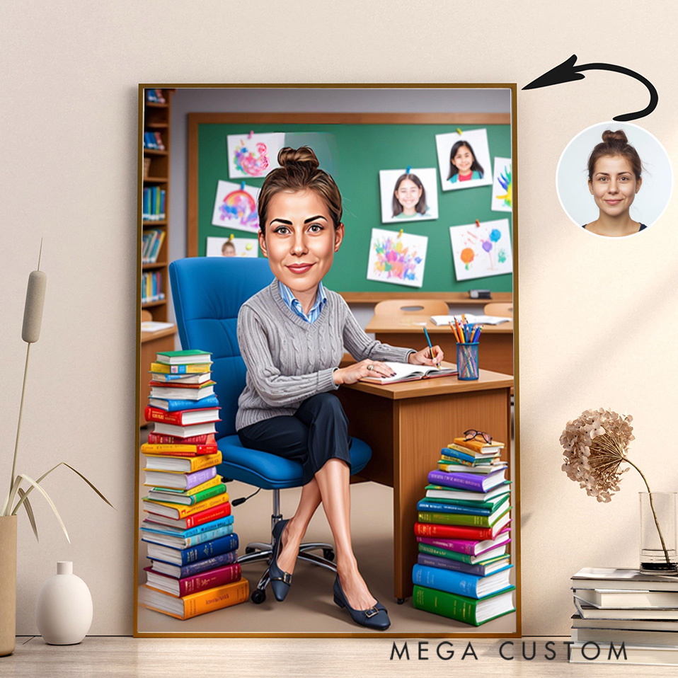 Personalized Teacher Portrait Poster Print Gift Working Teacher Design Home Classroom Wall Art Unique Gift for Teachers