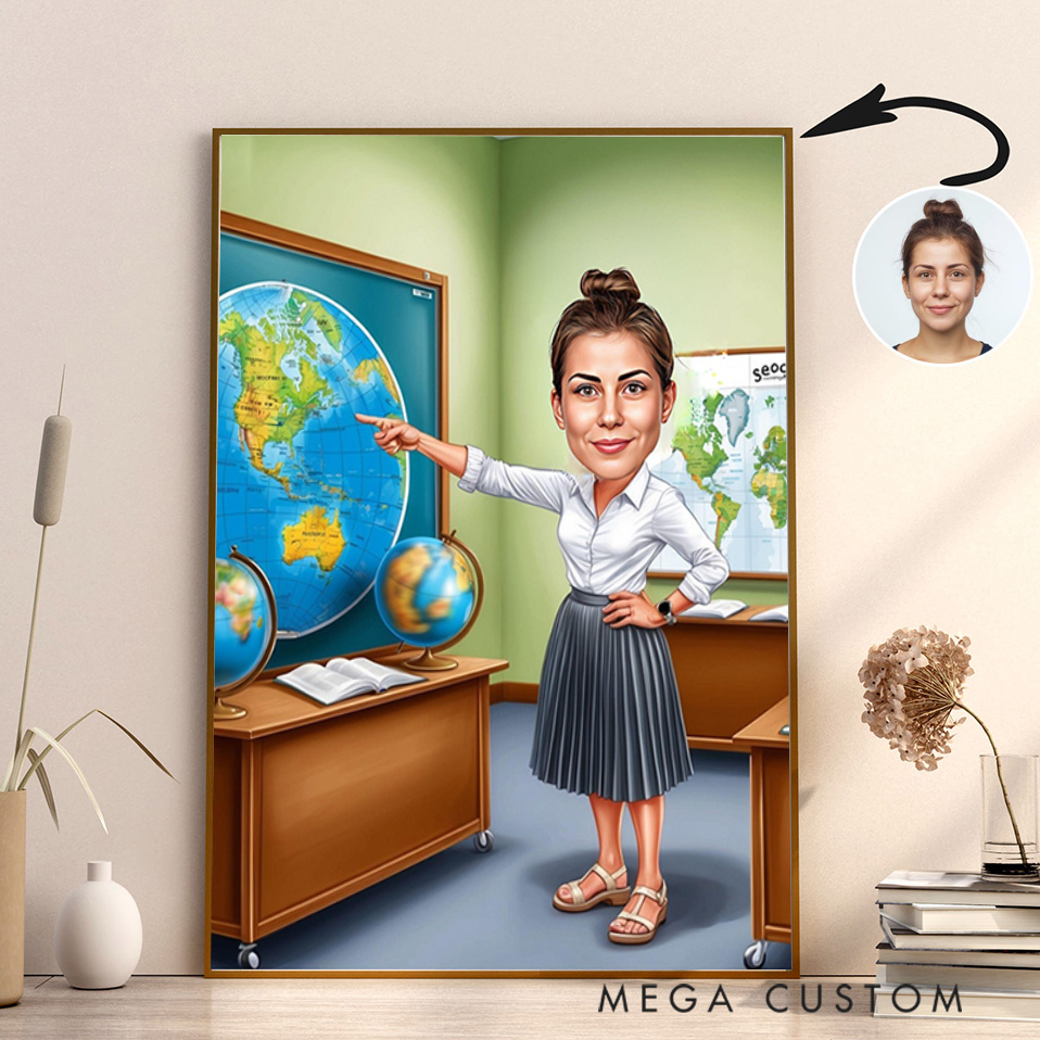 [Copy]Personalized Teacher Portrait Poster Print Gift Teacher in Classroom Design Home Classroom Wall Art Unique Gift for Teachers