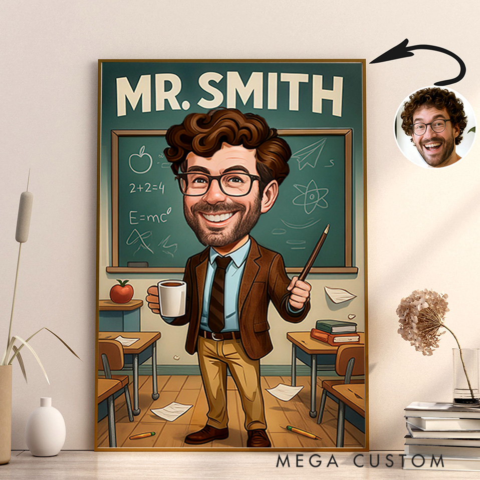 Personalized Teacher Portrait Poster Print Gift Teacher Home Classroom Wall Art Unique Gift for Teachers
