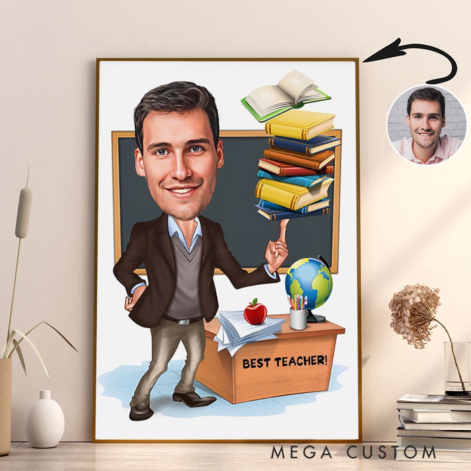 Personalized Teacher Portrait Poster Print Gift Teacher Book Design Home Classroom Wall Art Unique Gift for Teachers