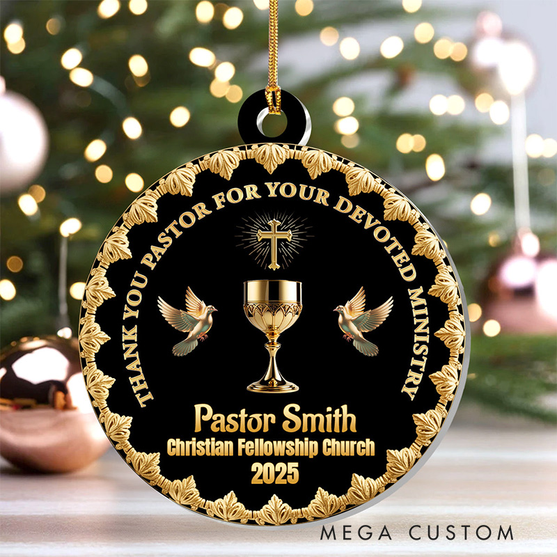 Personalized Thank You Pastor for Your Devoted Ministry Acrylic Ornament with Name Church and Date Religious Gift Christian Gift Pastor Gift