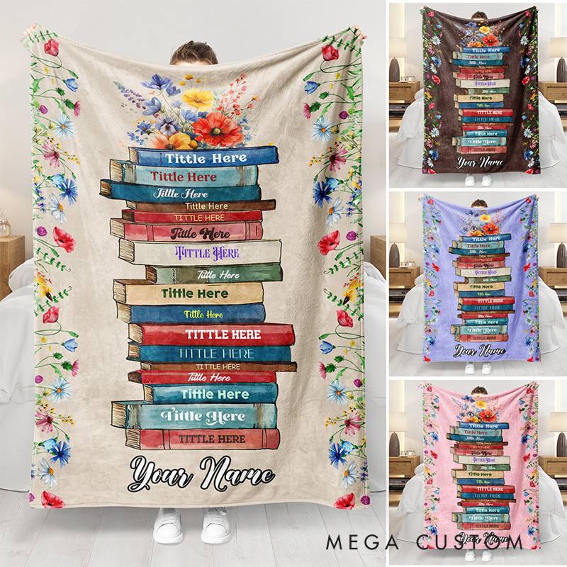 Personalized Book Name Throw Blanket Book Floral Blanket with Name Floral Blanket Gift For Book Lover Librarian Gift Birthday Gift