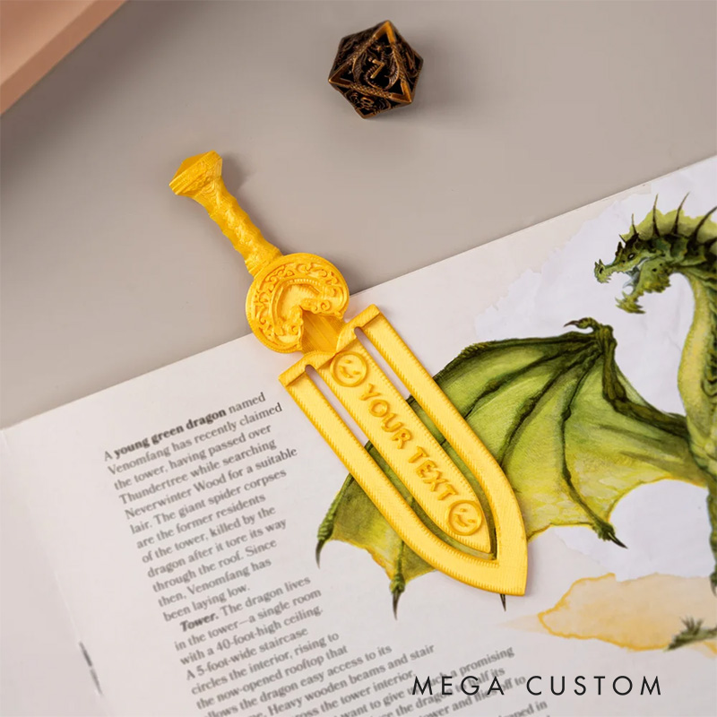 Personalized 3D Sword Text Bookmark Reading Supply Birthday Gift for Book Lovers Fantasy Fans