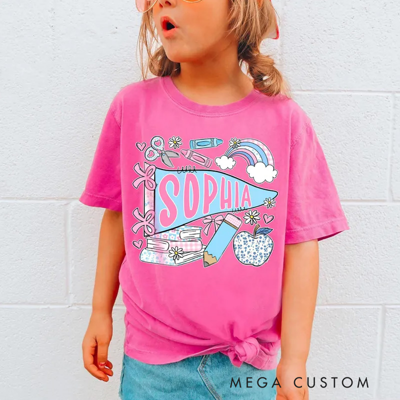 Personalized Pennant Name School Shirt for Kids Cute Back To School Girls Shirt First Day of School Tee Toddler First Day Tee