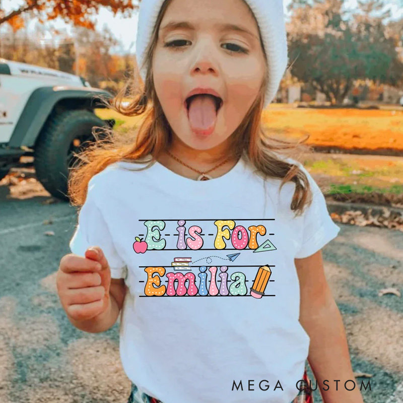 Personalized Alphabet Kids Shirt Custom Name Shirt for Kids Cute Kindergarten Shirt First Day of School Shirt