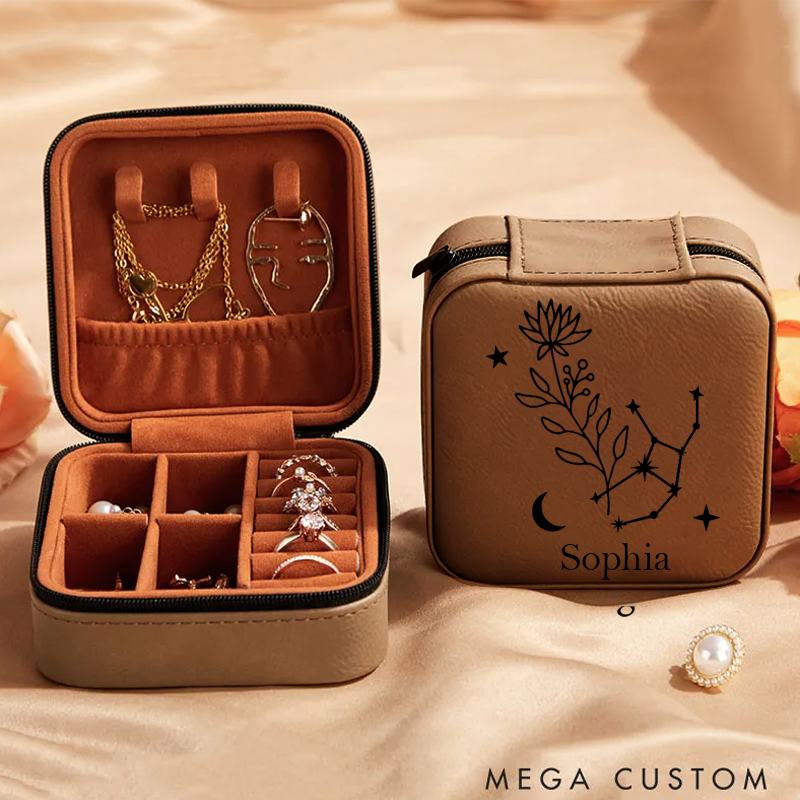 Personalized Birth Flower Jewelry Box Zodiac Jewelry Travel Box Travel Gift
