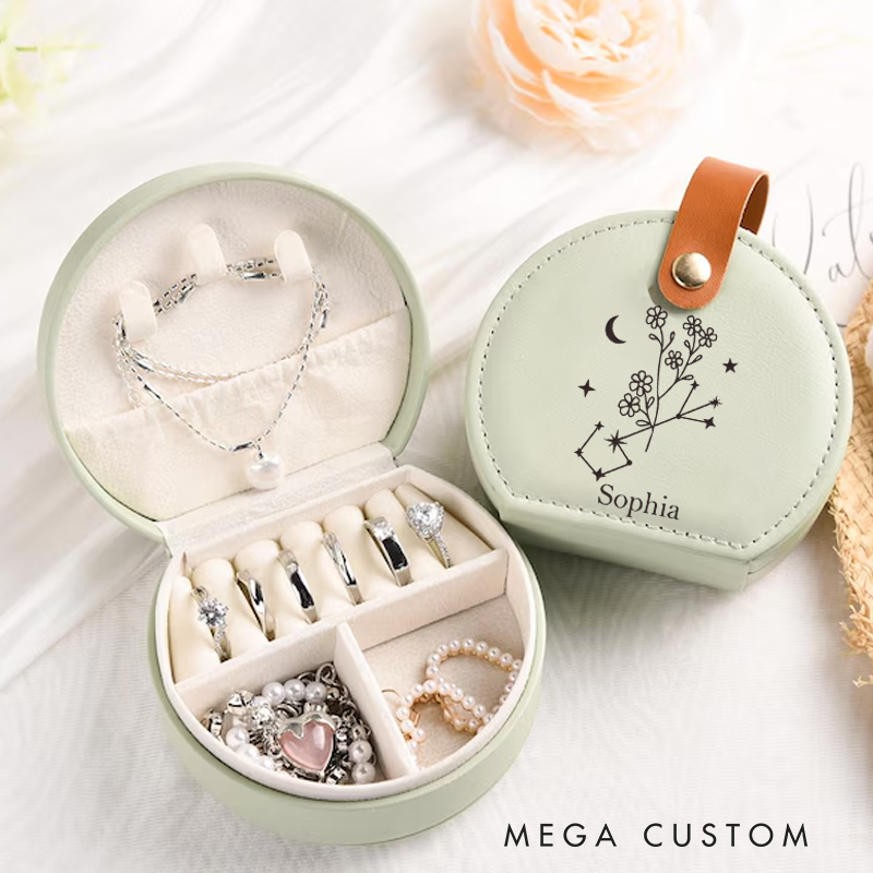 Personalized Birth Flower Jewelry Box Zodiac Jewelry Travel Box Travel Gift