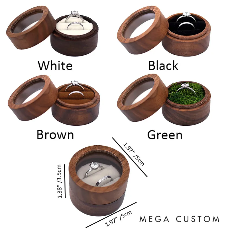 Personalized Wooden Ring Box With Name Zodiac Signs Round Ring Box with Acrylic Cover Ring Holder Birthday Gift