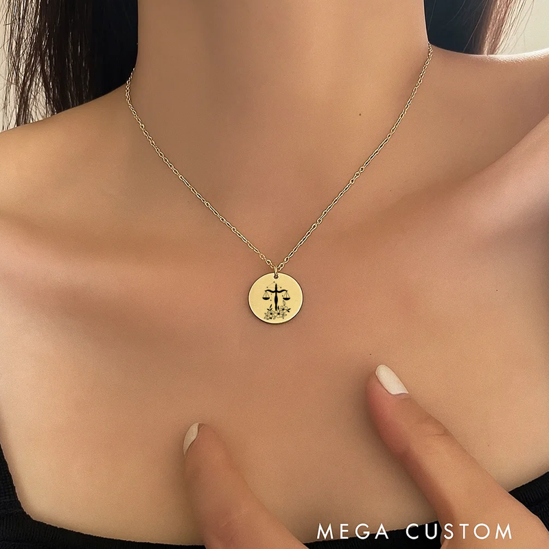 Personalized Engraved Necklace With Name Zodiac Signs Gifts for Women Birthday Gift 