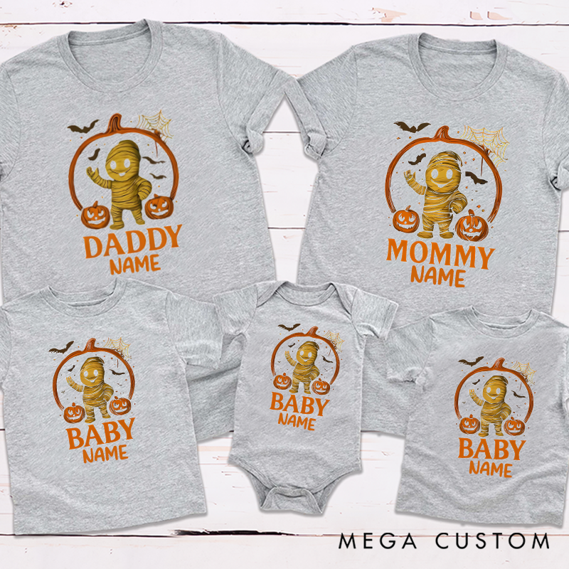 Personalized Halloween Terrifying Pumpkin and Mummy Pattern Design Family Matching Outfit