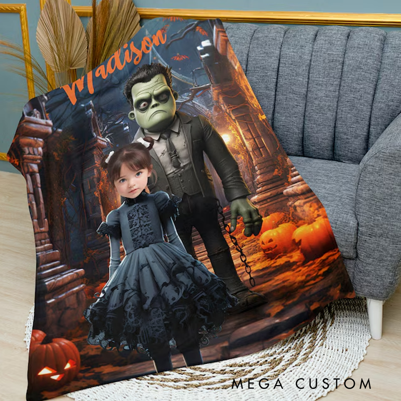Personalized Witch Photo Blanket Custom Halloween Blanket