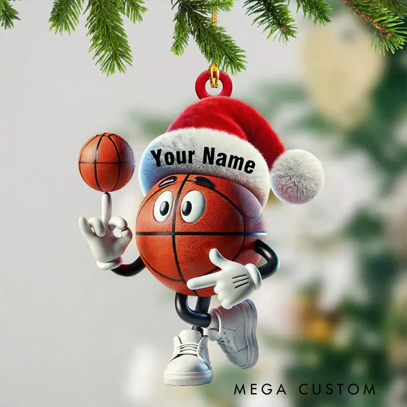 Personalized Basketball Acrylic Santa Ornament with Custom Name