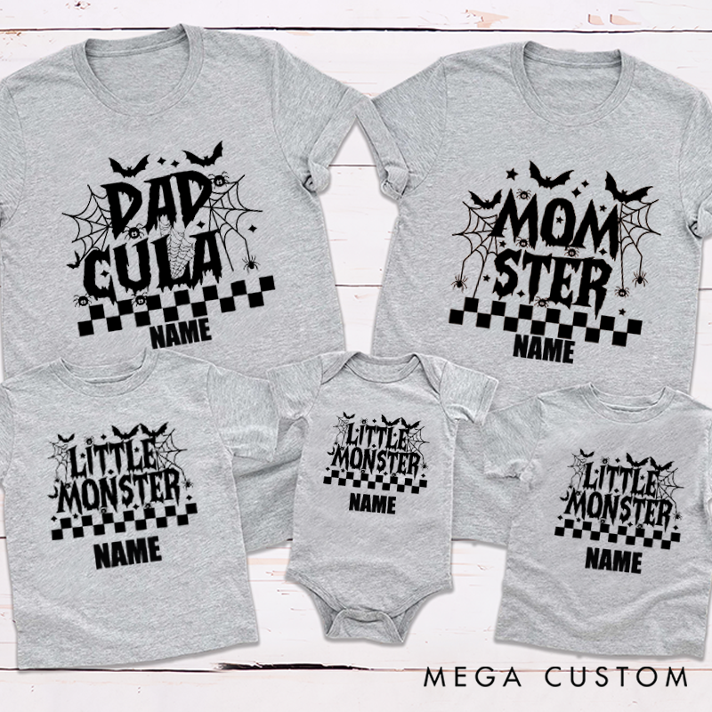 Personalized Halloween Dad Cula Momster Little Monster Horror Style Design Family Matching Outfit
