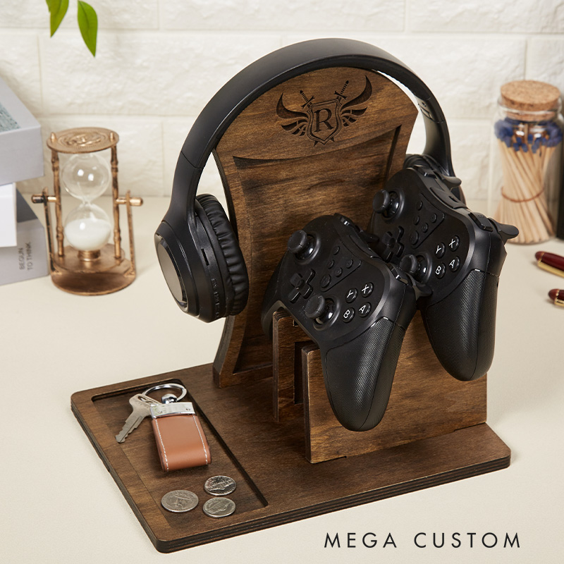 Personalized Wooden Headphones Holder and Controller Stand Engraved Headset Stand Custom Controller Holder Gift for Geek Gamers Lover