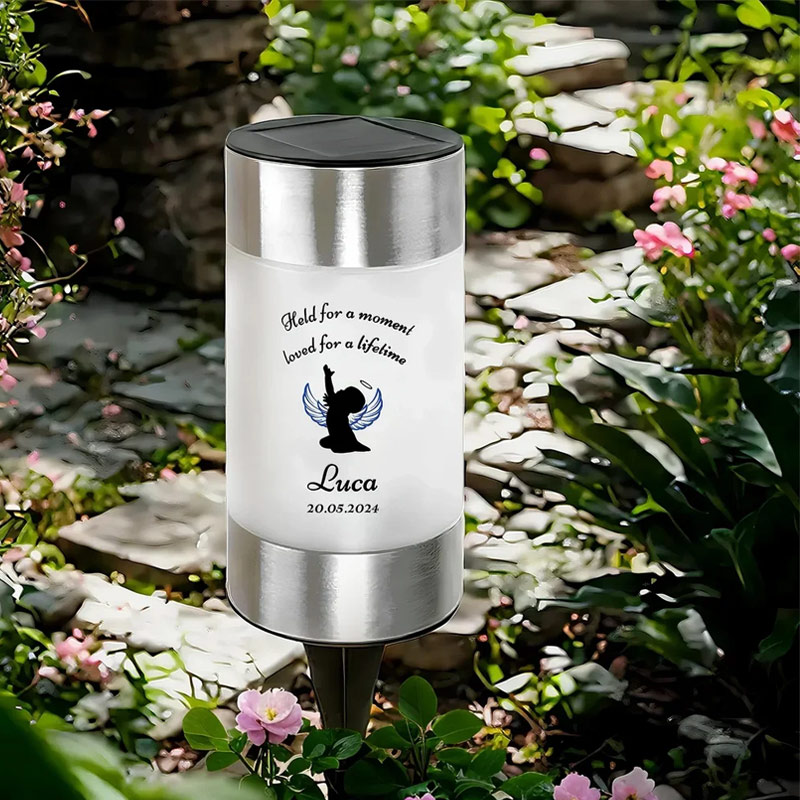 Personalized Angel Wing Footprint Character Silhouette Solar Garden Light with Name and Date Garden Decor Memorial Sympathy Gift for Loss of Loved One