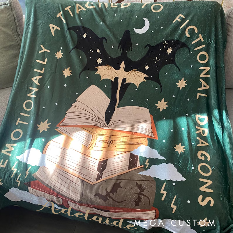 Personalized Emotionally Attached to Fictional Dragons Bookish Throw Blanket Fantasy Romance Blanket with Name Book Lover Gift Birthday Gift