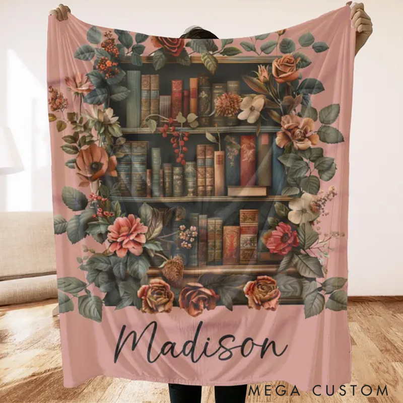 Personalized Floral Book Throw Blanket with Name Custom Floral Bookish Blanket Reading Lover Blanket Book Lover Gift Librarian Gift
