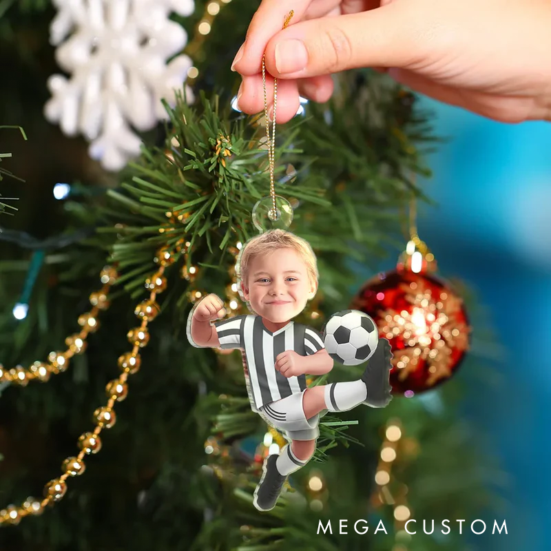 Personalized American  Football Player Acrylic Christmas Ornament with Custom Team Name, Name, and Number