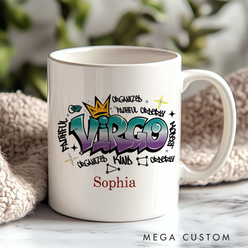 Personalized Zodiac Sign Mug Custom Graffiti Style Horoscope Coffee Cup Custom Astrology Gift Custom Zodiac Mug With Name