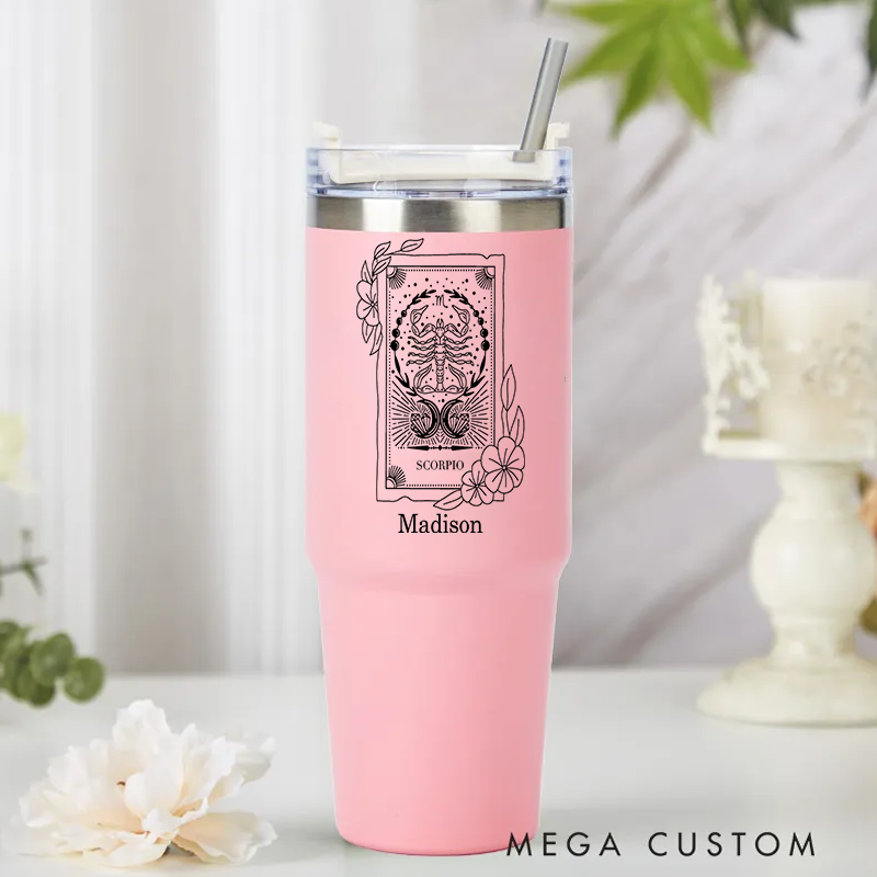 Personalized Zodiac Sign tainless Steel Cup with Straw Custom Insulated Tumbler Zodiac Personalized Birthday Gift Astrology Gift Celestial Moon Gifts Christmas Zodiac Gift