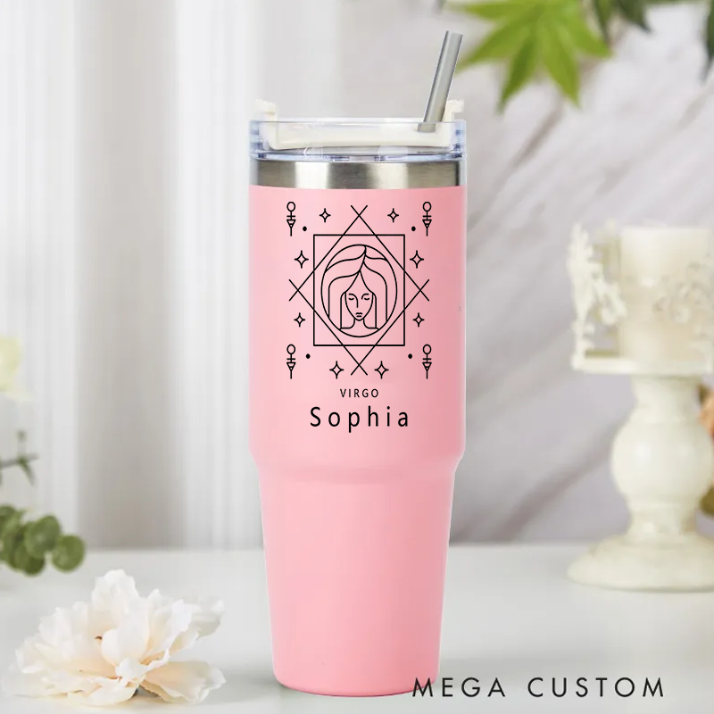 Personalized Zodiac tainless Steel Cup with Straw Custom Insulated Tumbler With Name Horoscope Iced Custom Astrology Cup Birthday Gift