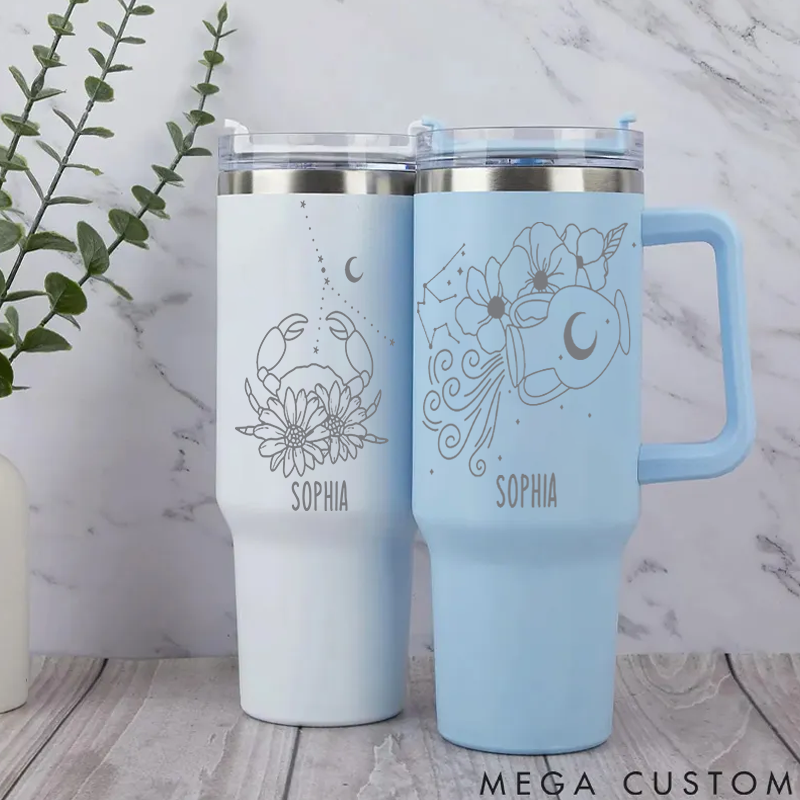 Personalized Stainless Steel Cup with Straw Custom Insulated Tumbler With Zodiac Signs Custom Stainless Steel Cup with Straw Custom Insulated Tumbler With Name Birthday Gift