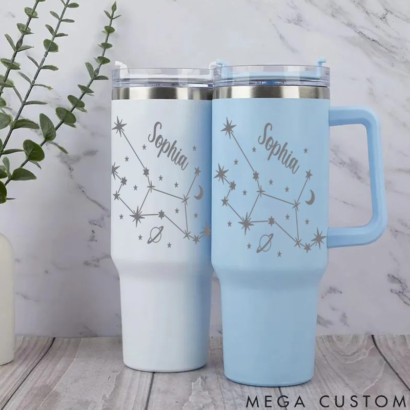Personalized Stainless Steel Cup with Straw Custom Insulated Tumbler With Zodiac Signs Custom Stainless Steel Cup with Name