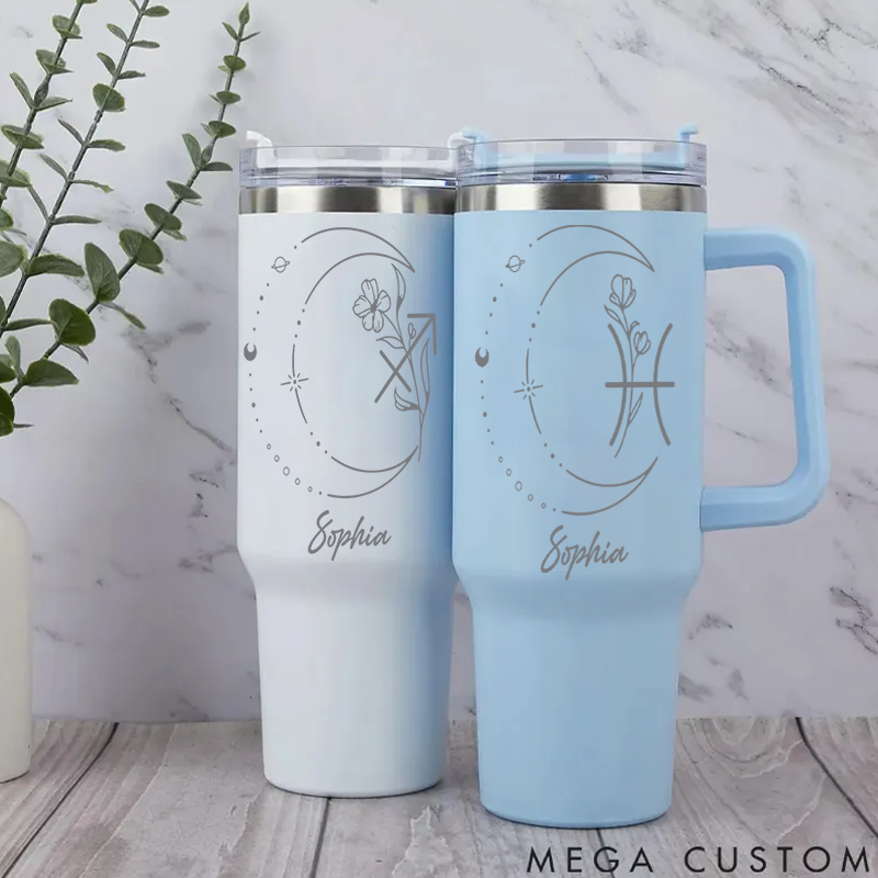 Personalized Stainless Steel Cup with Straw Custom Insulated Tumbler With Zodiac Signs Custom Stainless Steel Cup with Name