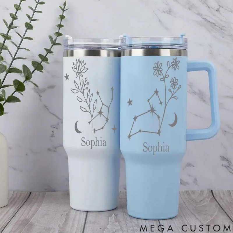 Personalized Stainless Steel Cup with Straw Custom Insulated Tumbler With Zodiac Signs Custom Stainless Steel Cup with Name
