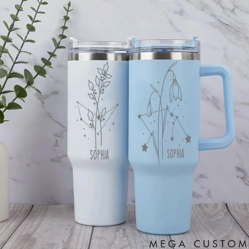 Personalized Stainless Steel Cup with Straw Custom Insulated Tumbler With Zodiac Signs Custom Stainless Steel Cup with Name