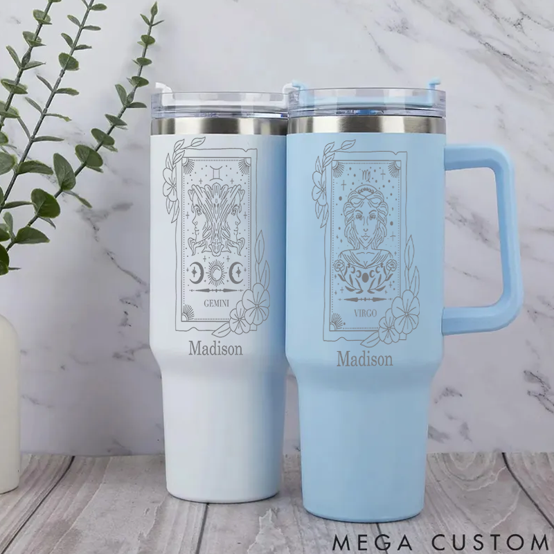 Personalized Zodiac Sign tainless Steel Cup With Straw Custom Insulated Tumbler Zodiac Personalized Birthday Gift Astrology Gift