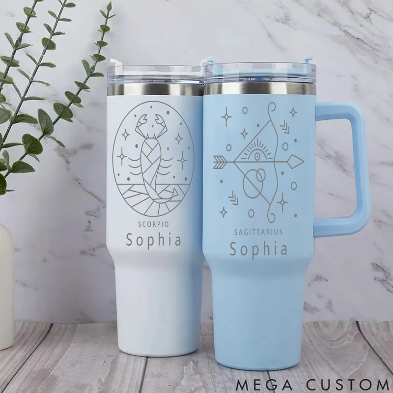 Personalized Zodiac tainless Steel Cup With Straw Custom Insulated Tumbler With Name Horoscope Iced Custom Astrology Cup Birthday Gift
