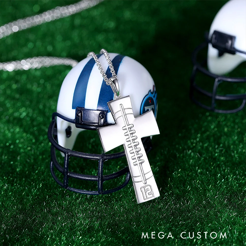Personalized Football Cross Pendant Necklace with Custom Number Design