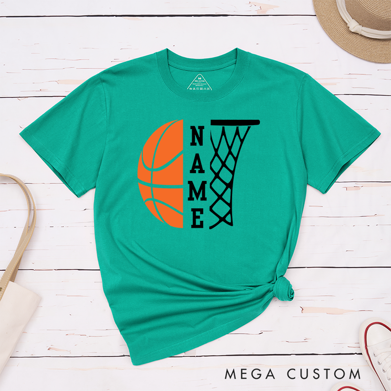 Personalized Basketball T-Shirt with Custom Name Featuring a Bold Basketball Graphic and Stylish Hoop Design for a Unique Sports Look