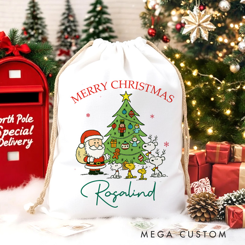 Personalized Vintage Cartoon Family Christmas Sack for Anime Lovers Santa Sack Christmas Gift Bag for Kids