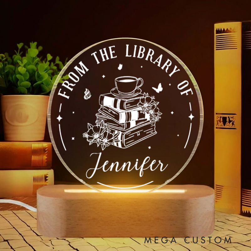 Personalized Name's Library Night Light Custom Librarian Book Flower LED Light Decor with Name Bookish Gift Book Lover Gift