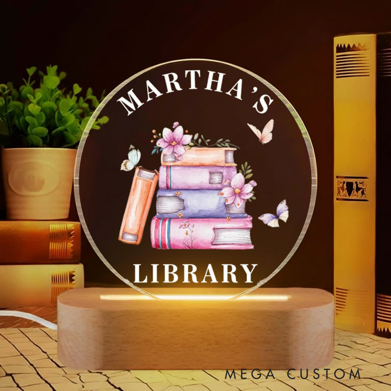 Personalized Flower Book Night Light Custom Name's Library LED Light with Name Bookish Home Decor Book Lover Gift Bookish Gift